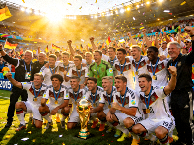 2014年世界杯德国队夺冠后全队庆祝的集体合影